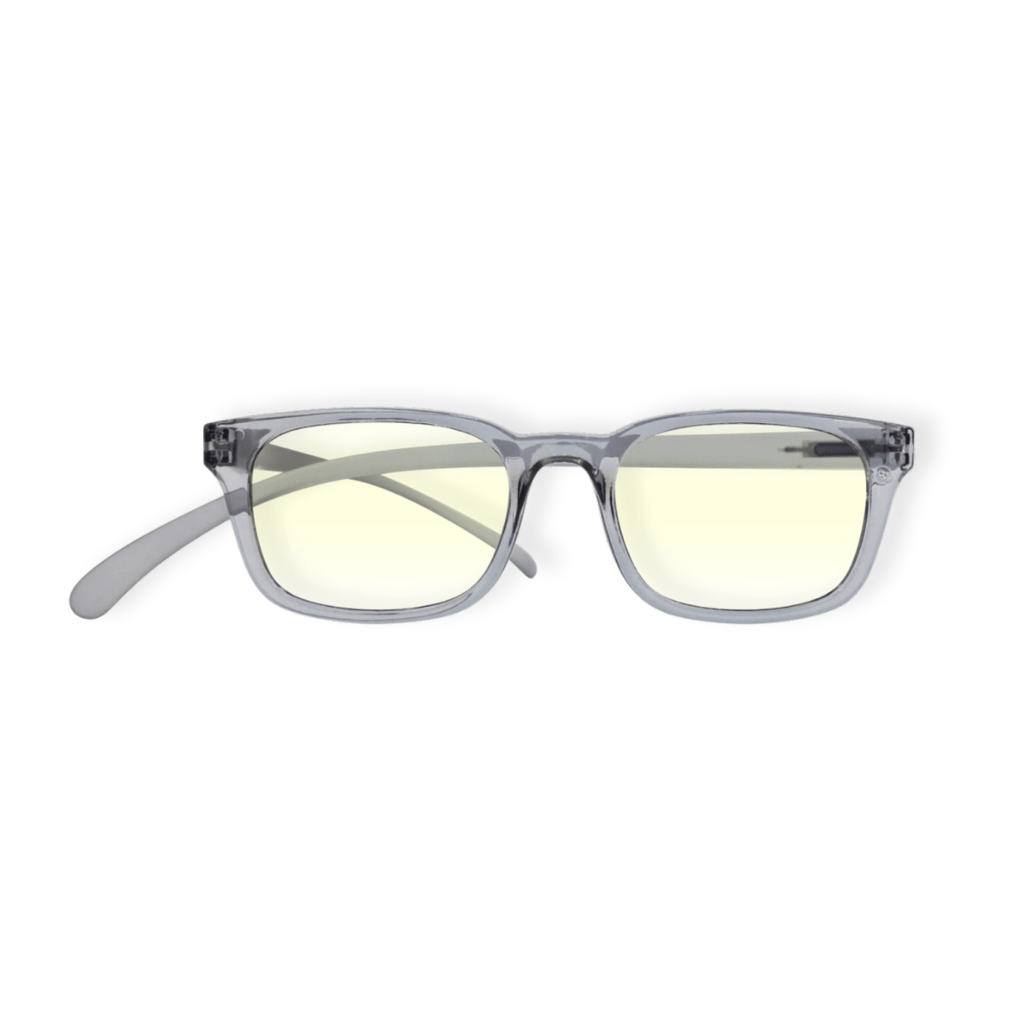 Klammeraffe No.11 blue light glasses in cloud color on a white background, unisex design with longer temples.