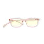 Klammeraffe No.11 blue light reading glasses in pearl rosé color on a white background, women design with longer temples.