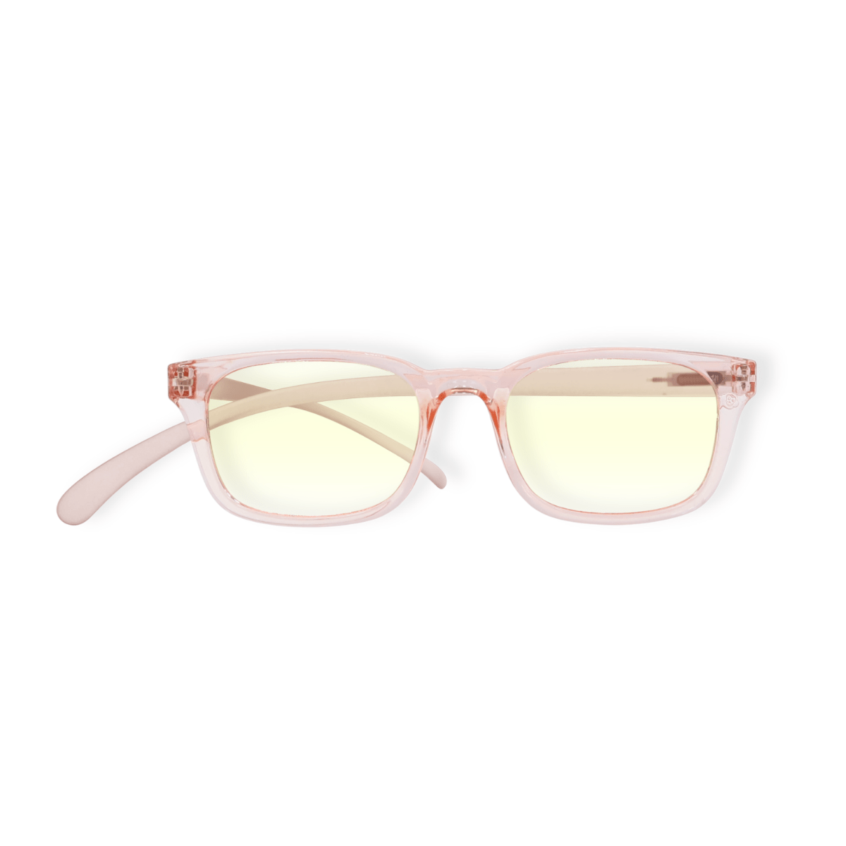 Klammeraffe No.11 blue light reading glasses in pearl rosé color on a white background, women design with longer temples.