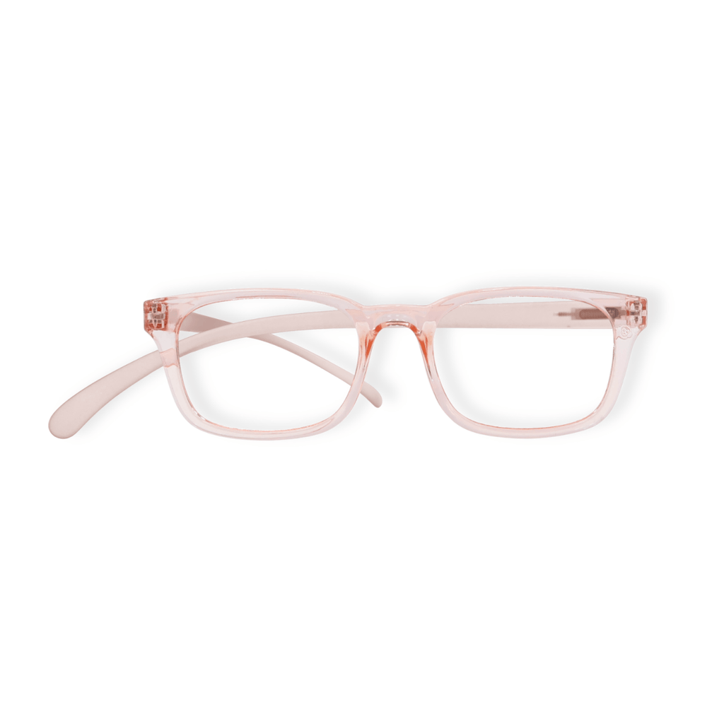 Klammeraffe No.11 reading glasses in pearl rosè color on a white background, designed for women with longer temples.