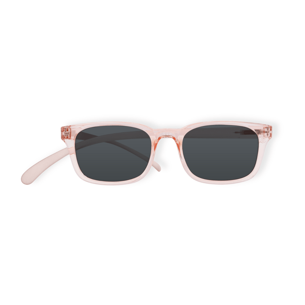 Klammeraffe No.11 reading sunglasses in pearl rosé color on a white background, designed for women, with longer temples.