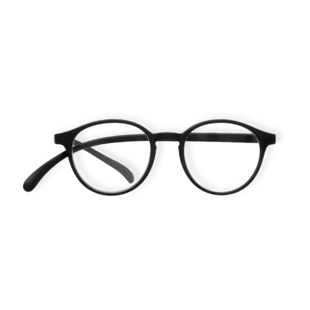 Klammeraffe No.12 reading glasses in black color on a white background, unisex design with longer temples.