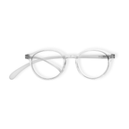 Klammeraffe No.12 reading glasses in crystal color on a white background, unisex design with longer temples.