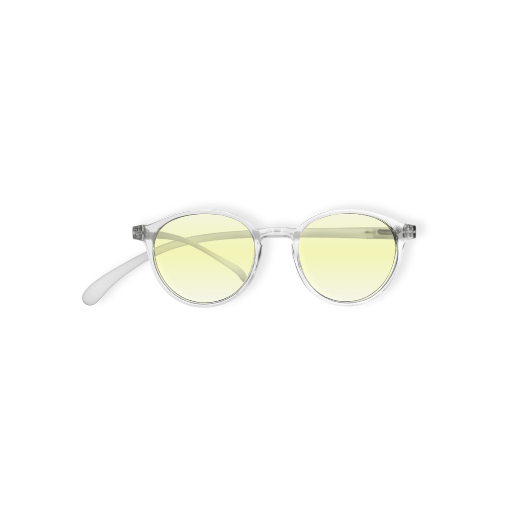 Klammeraffe No.13 blue light glasses in crystal color on a white background, for kids and teens.
