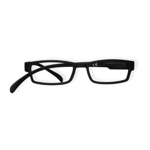 Klammeraffe No.01 reading glasses in black color on a white background, unisex design with longer temples.
